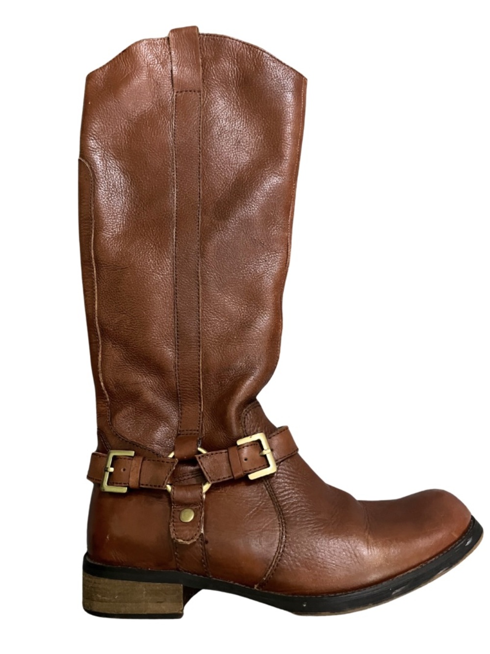Miz Mooz Knee-High Riding Boots Womens 8.5 Harness Leather Brown Western Boho